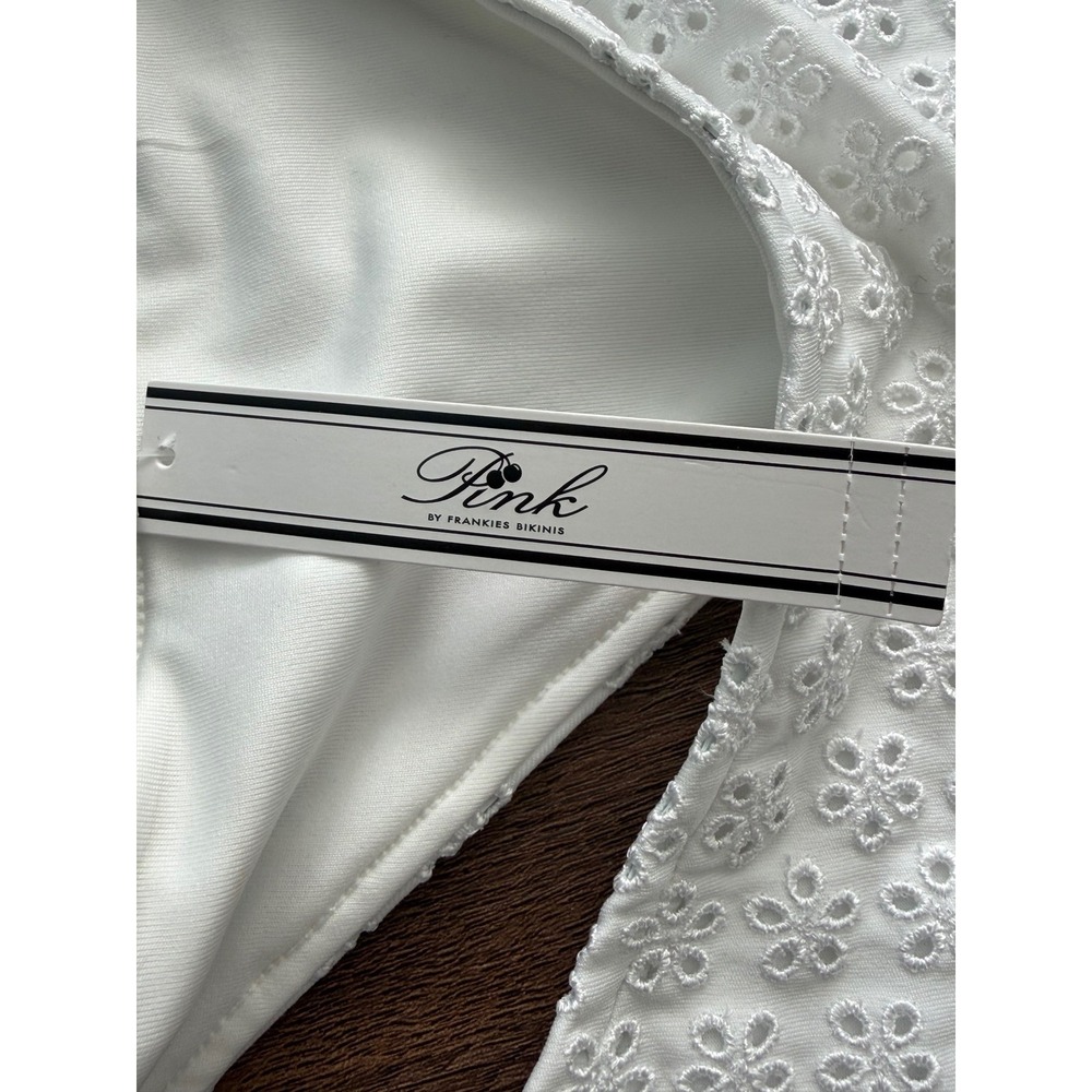 Victoria's Secret PINK Frankies Bikinis White Eyelet High Leg Thong Bottom XL - Picture 2 of 4